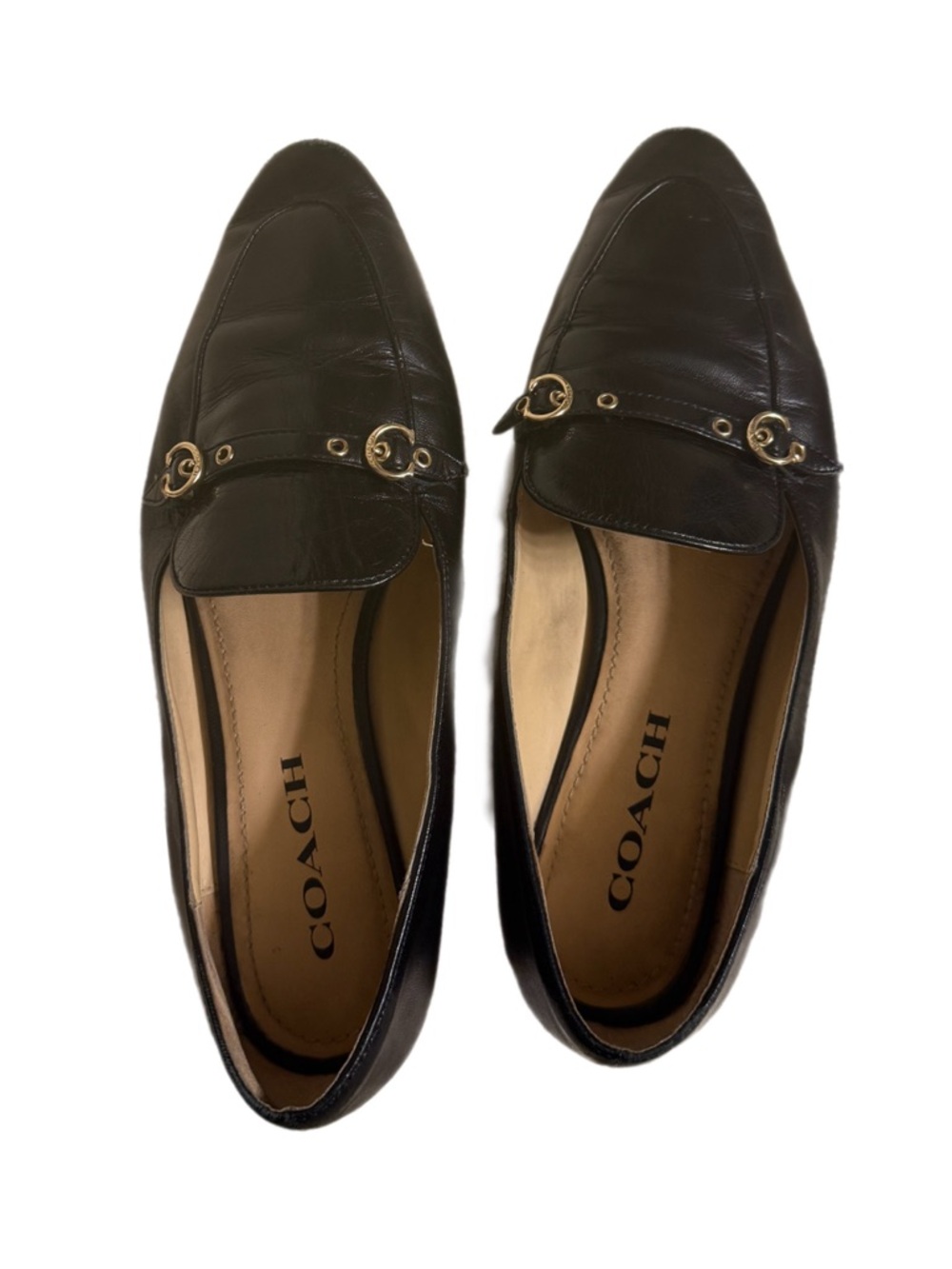 Coach Women Luxury Ralph Lauren Aesthetic Black Leather Isabel Loafers Size 7.5